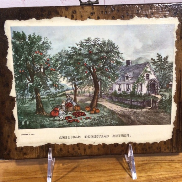 Vintage Currier & Ives Hand Crafted Wooden Wall Hanging - Picture 2 of 5